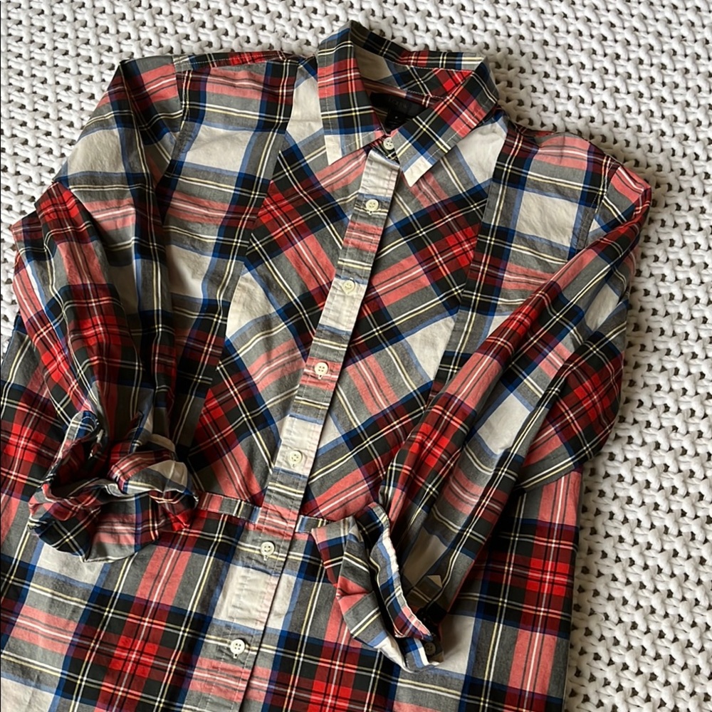 J. Crew Multicolor Plaid Shirt Tartan Holiday 8 Tuxedo